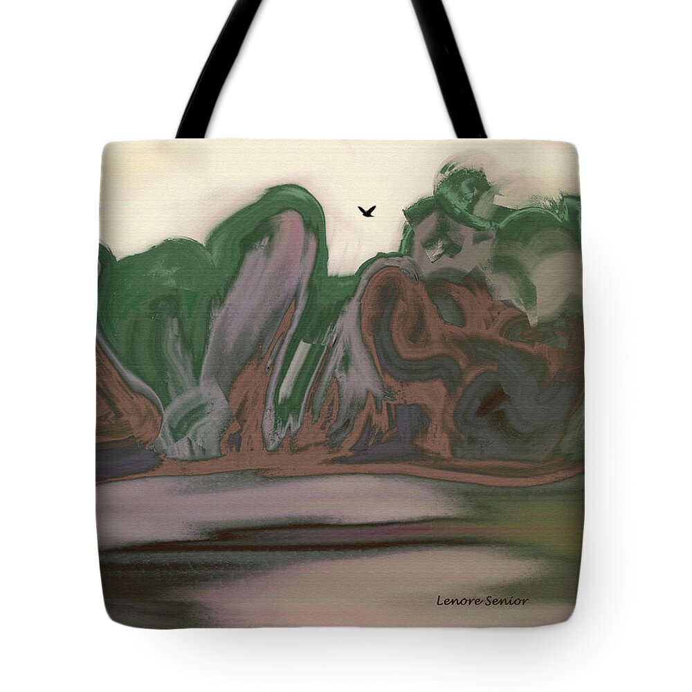 Abstract Tote Bag featuring the painting Boulders and Bushes by Lenore Senior