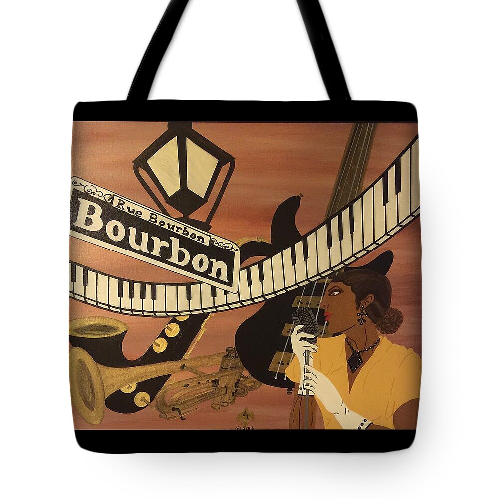 Musical Ensemble Tote Bag featuring the painting Bourbon Street Jazz Quintet by Gilda Thomas