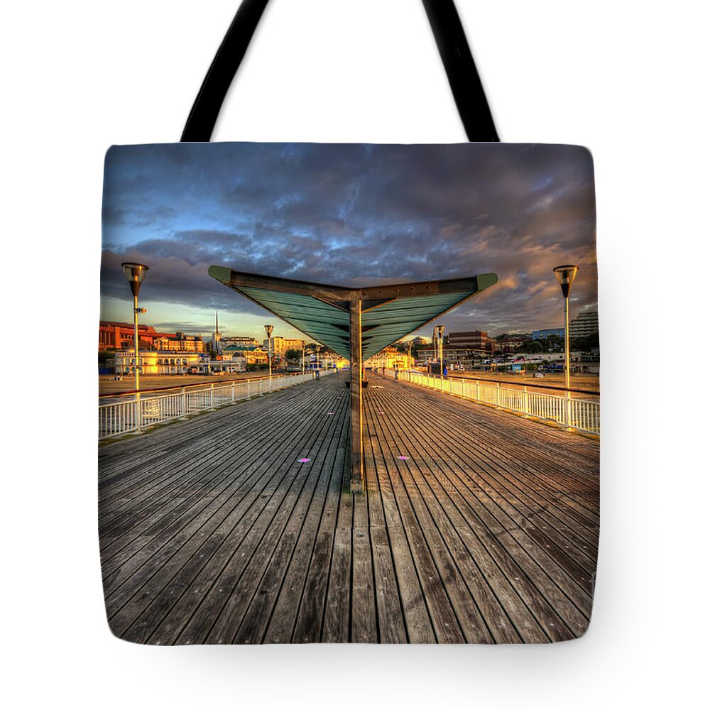 Hdr Tote Bag featuring the photograph Bournemouth Pier Sunrise 2.0 by Yhun Suarez