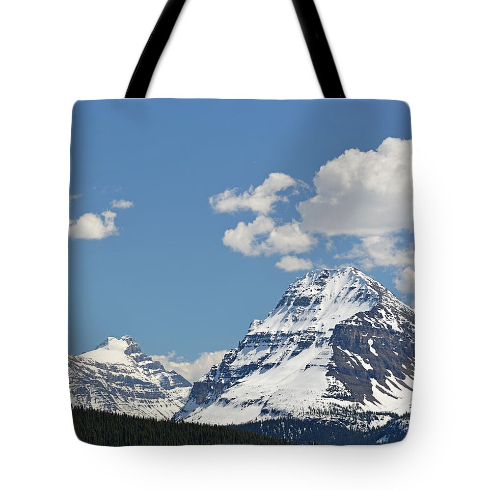 Bow Lake Tote Bag featuring the photograph Bow Lake Mountains by Ginny Barklow