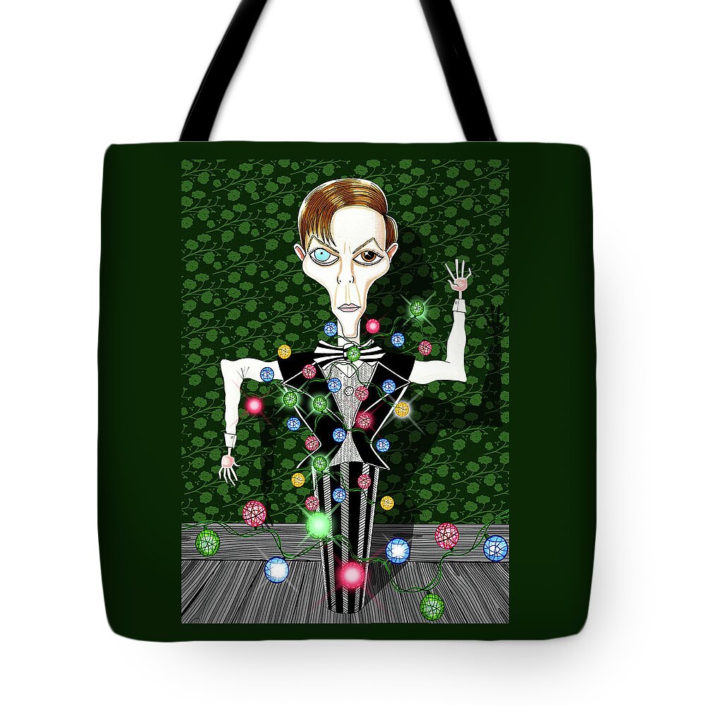 Tree Tote Bag featuring the drawing Bowie Christmas Tree by Andrew Hitchen