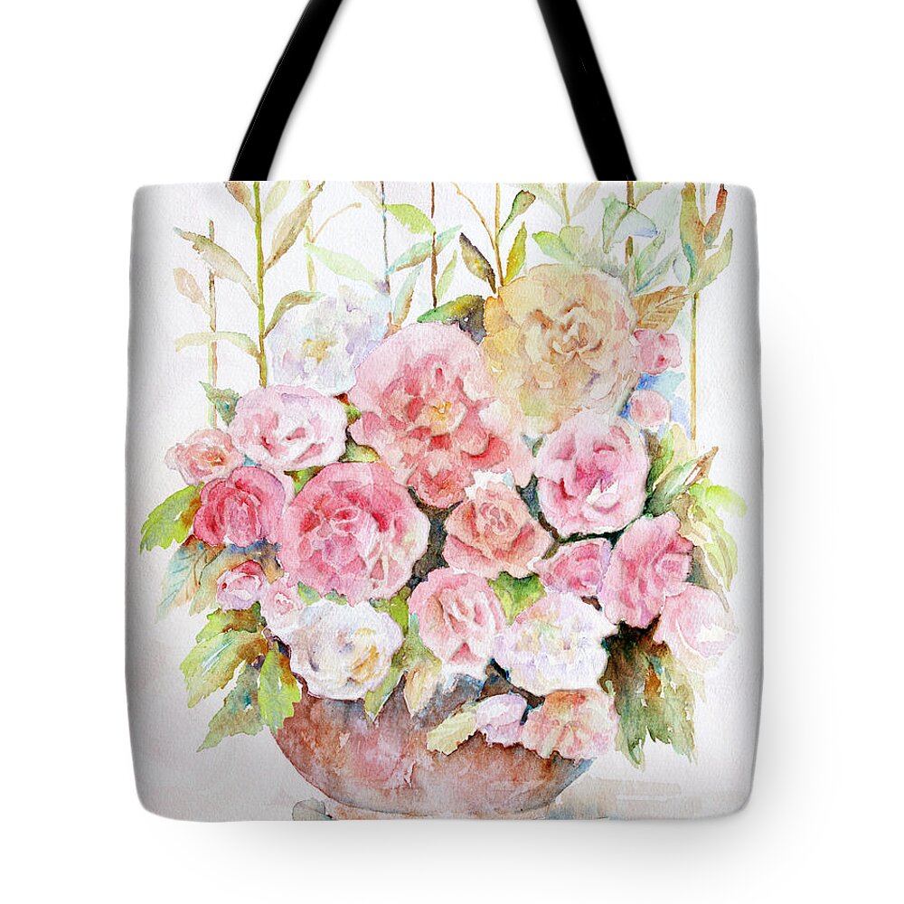 Rose Tote Bag featuring the painting Bowl Full Of Roses by Arline Wagner