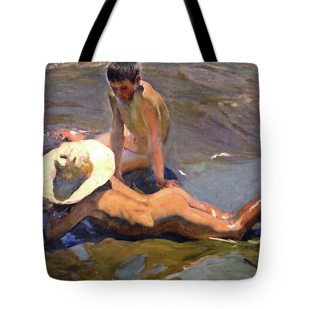Sorolla Tote Bag featuring the painting Boys on the Beach of 1908 by Juaquin Sorolla