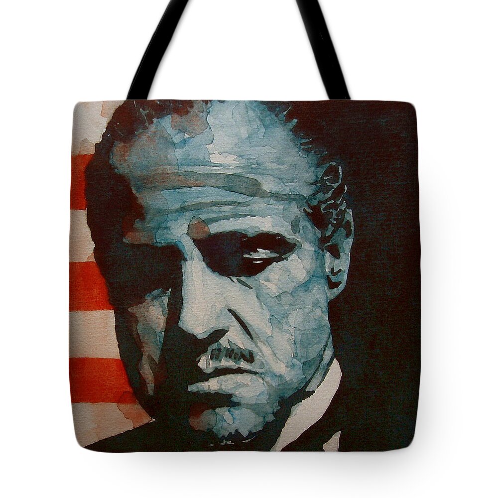 Marlon Brando Tote Bag featuring the painting The Godfather-Brando by Paul Lovering