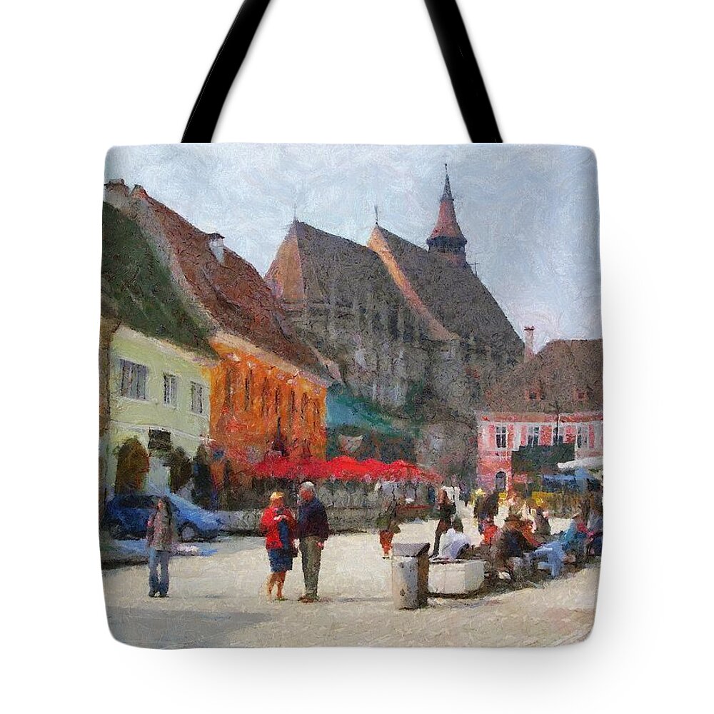 Shop Tote Bag featuring the painting Brasov Council Square by Jeffrey Kolker