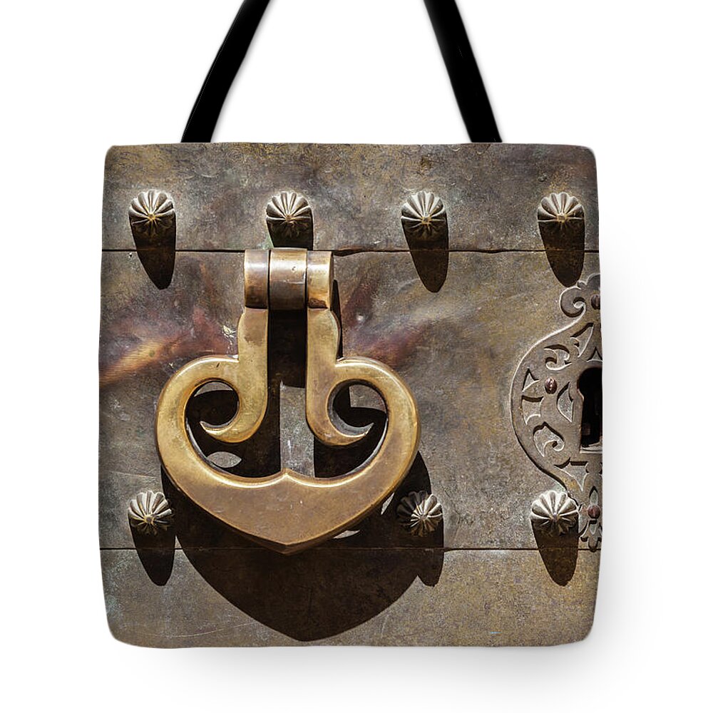 Castle Tote Bag featuring the photograph Brass Castle Knocker by David Letts