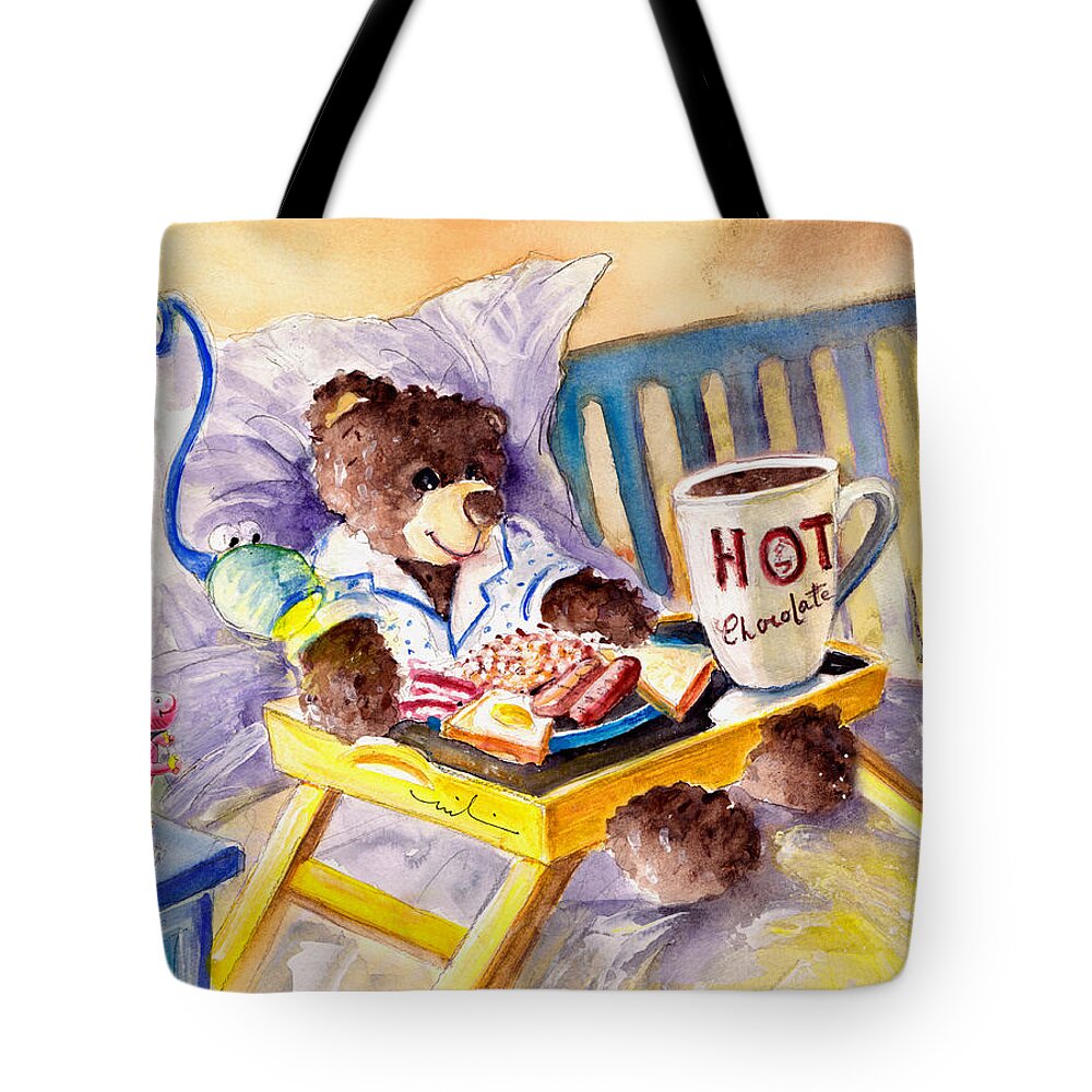Animals Tote Bag featuring the painting Breakfast In Bed by Miki De Goodaboom