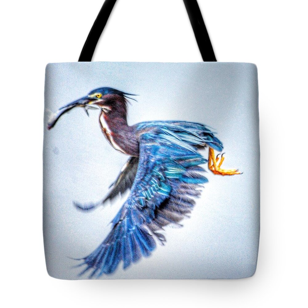 Green Heron Tote Bag featuring the photograph Breakfast by Sumoflam Photography