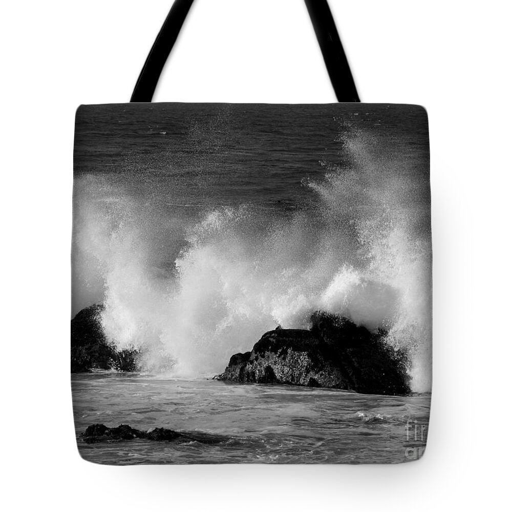 Pacific Grove Tote Bag featuring the photograph Breaking Wave at Pacific Grove by James B Toy