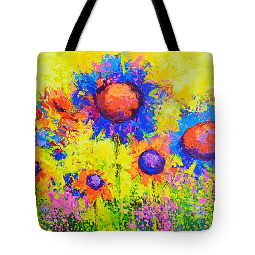 Floral Still Life Tote Bag featuring the painting Breath of Sunshine - Modern Impressionist Artwork - Palette Knife Work by Patricia Awapara