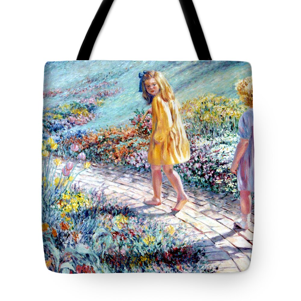 Children Tote Bag featuring the painting Brick Walkway by Marie Witte