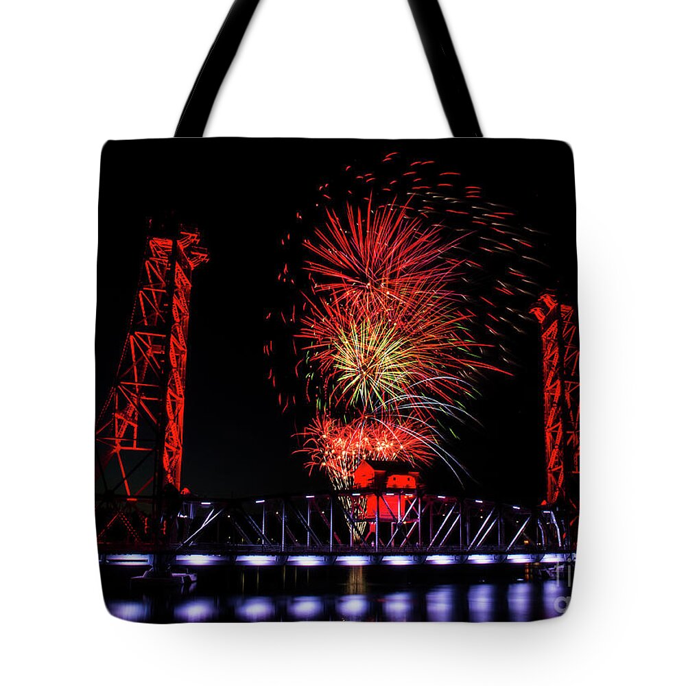 Fireworks Tote Bag featuring the photograph Bridge 13 in Welland by JT Lewis