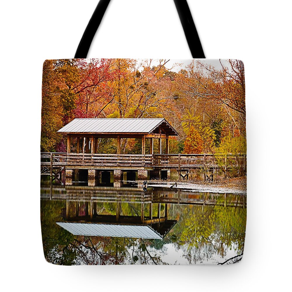 Brick Pond Tote Bag featuring the photograph Bridge at Brick Pond Park by Bill Barber
