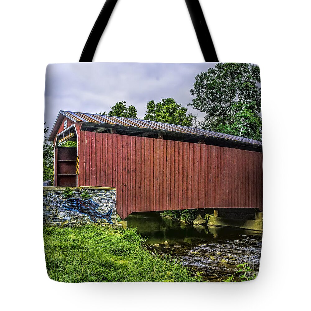 Landis Tote Bag featuring the photograph Bridge at Landis Mill by Nick Zelinsky Jr