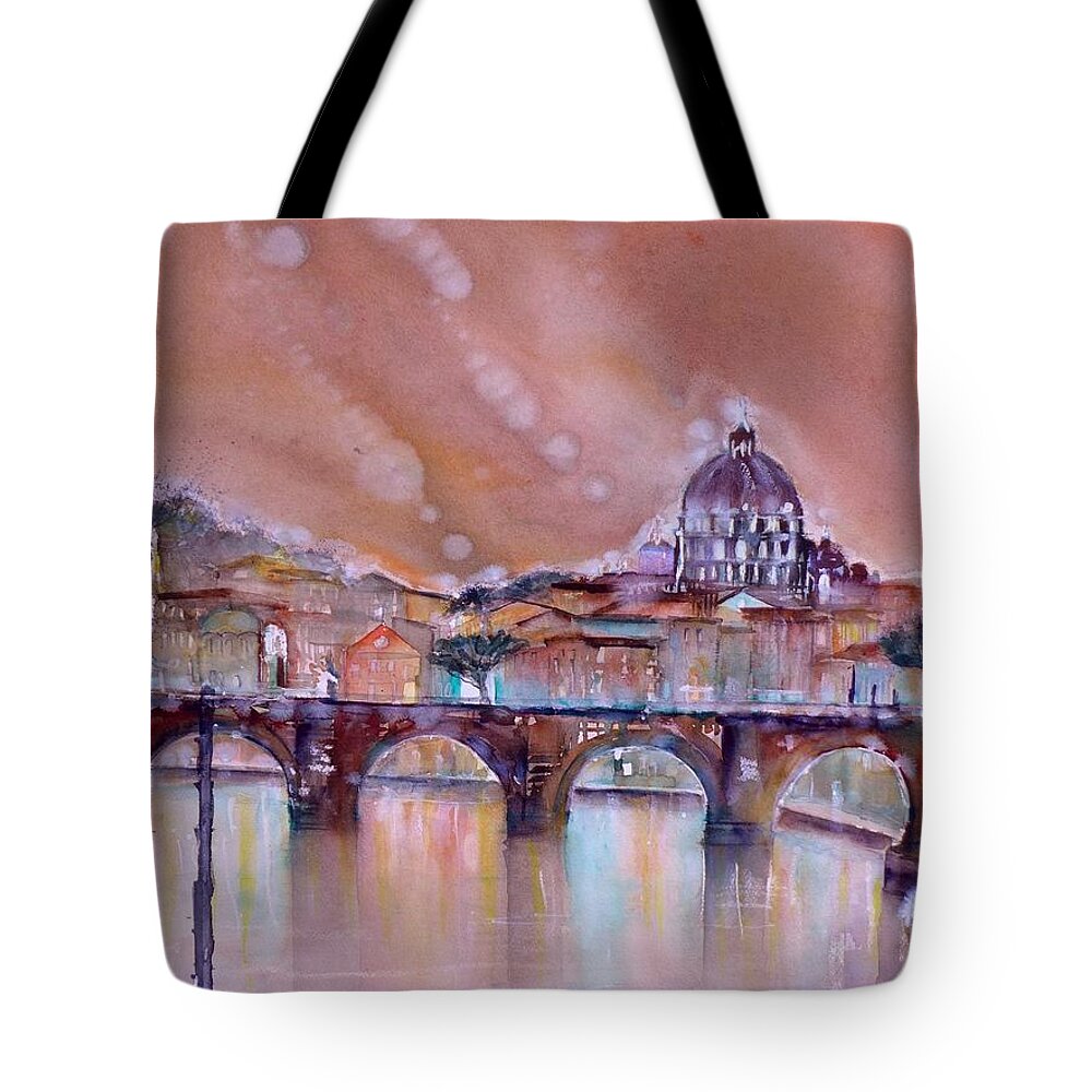 Bridge Tote Bag featuring the painting Bridge of Angels - Rome - Italy by Sabina Von Arx