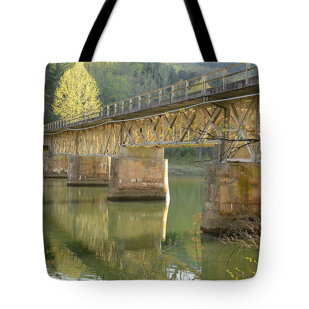 Watauga Tote Bag featuring the photograph Bridge Over Watauga River on Wilbur Dam Rd by Jim Cook
