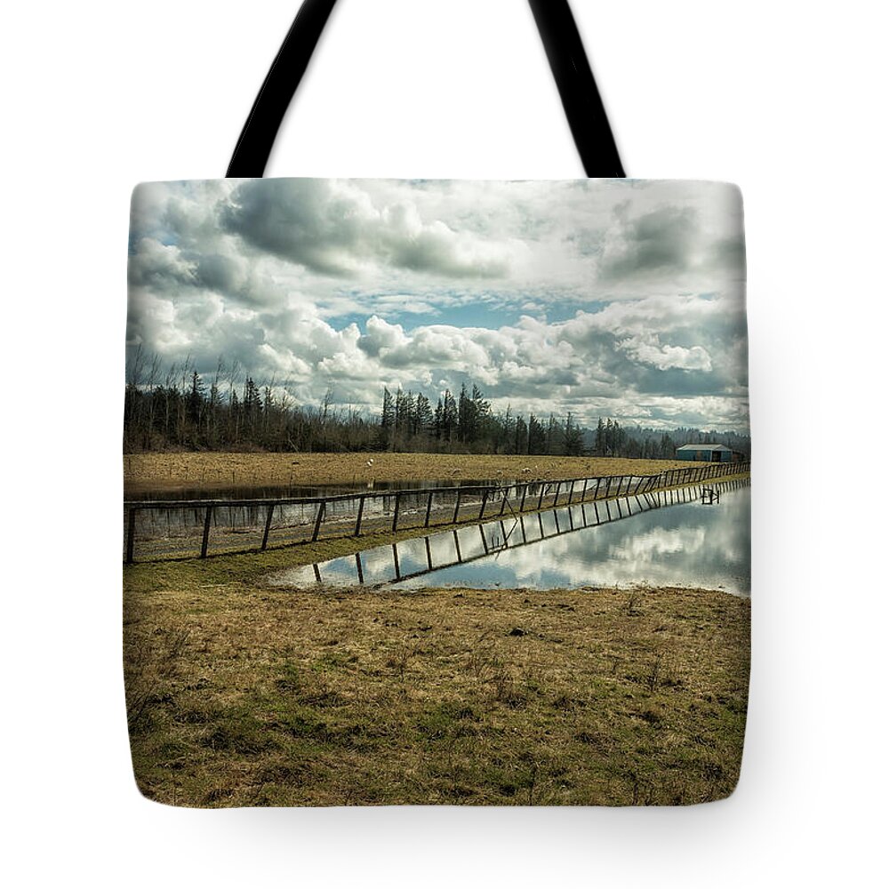 Reflection Tote Bag featuring the photograph Bridge Over Sky by Belinda Greb