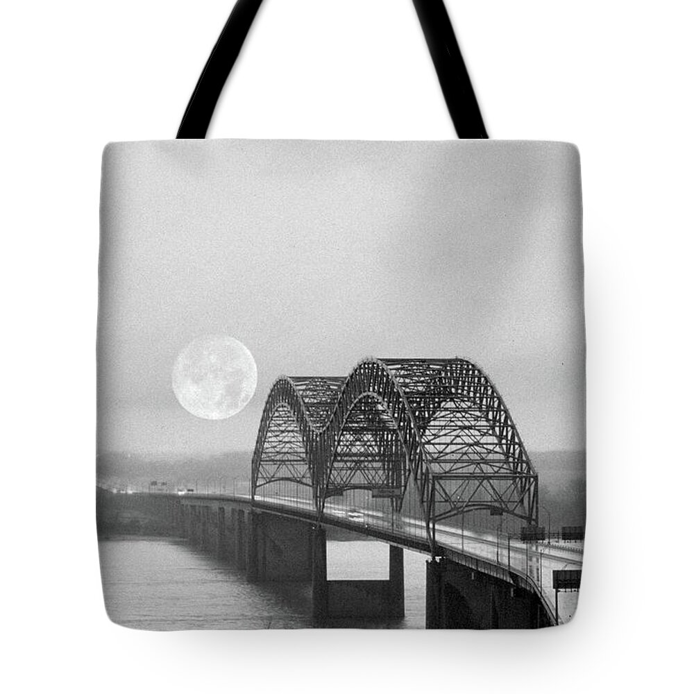 Bridge Tote Bag featuring the photograph Bridge with Moon by James C Richardson