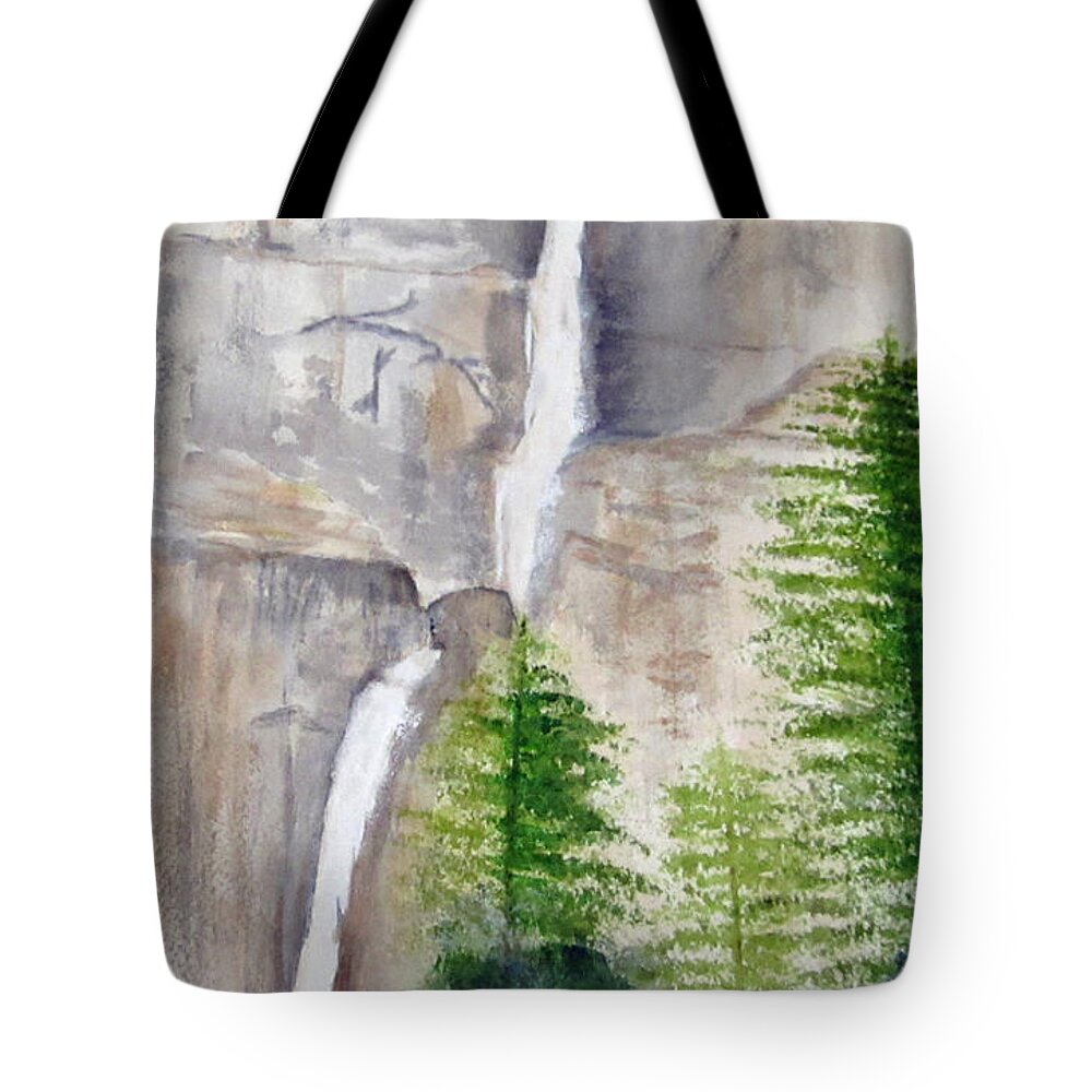 Waterfall Tote Bag featuring the painting Yosemite Falls by Elvira Ingram