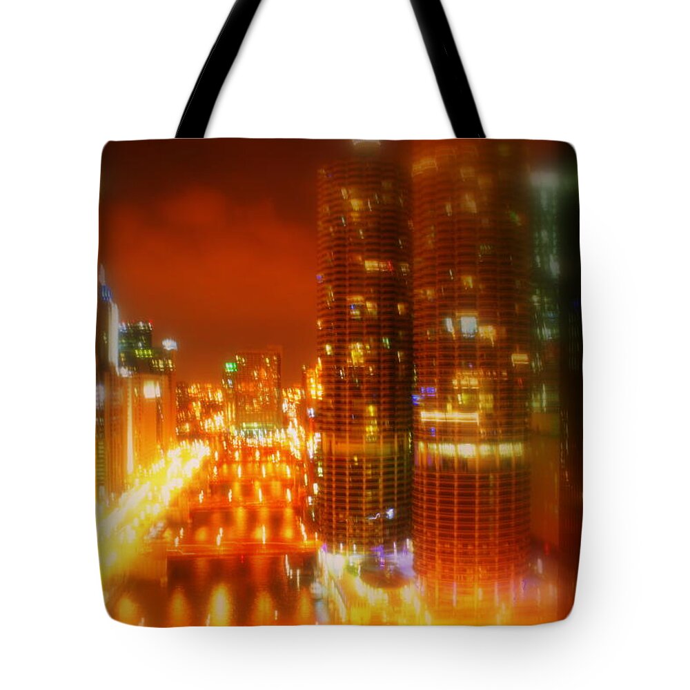 Cityscape Tote Bag featuring the photograph Bright Lights of Uptown by Julie Lueders 