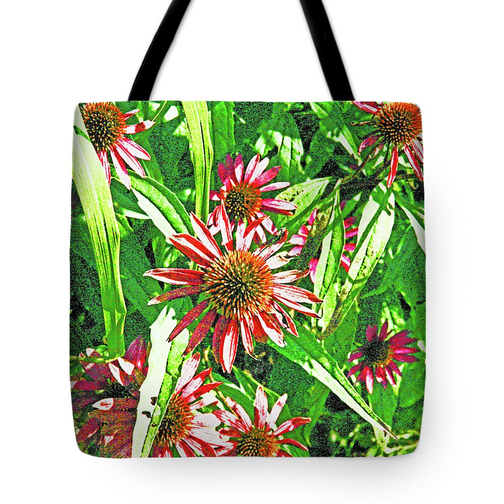 Bright Red And White Con Flowers On Bright Green Background Tote Bag featuring the photograph Bright red and White con flowers on Bright Green Background 2 8302017 by David Frederick