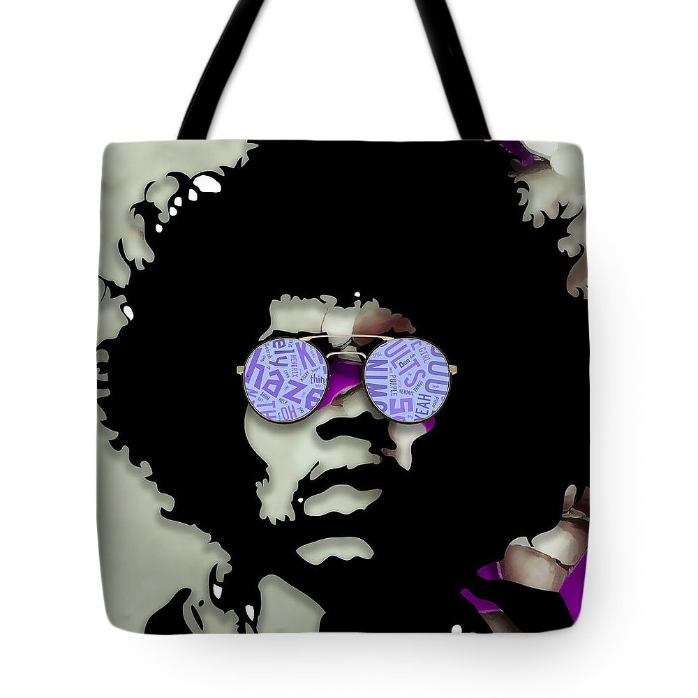 Jimi Hendrix Tote Bag featuring the mixed media Brilliance Jimi Hendrix by Marvin Blaine