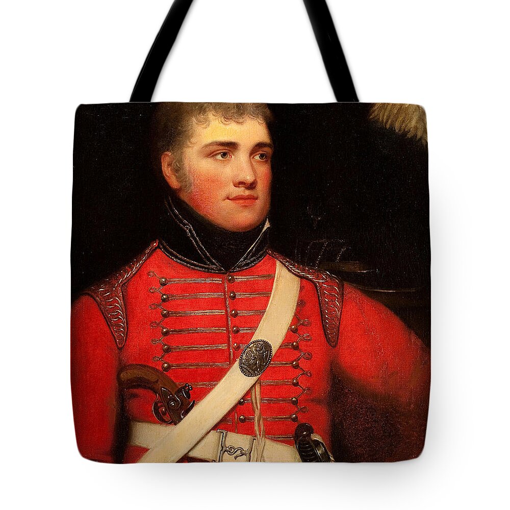 British Tote Bag featuring the painting British Officer In Red Uniform by Celestial Images