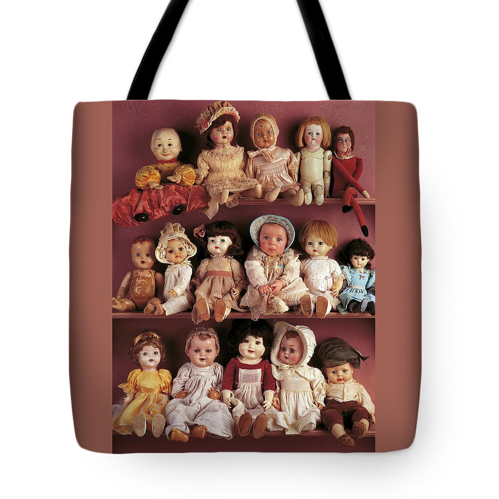 Dolls Tote Bag featuring the photograph Brittany and Antique Dolls by Anne Geddes