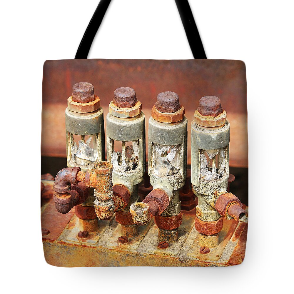 Oil And Gas Tote Bag featuring the photograph Broken Oilers by Art Block Collections