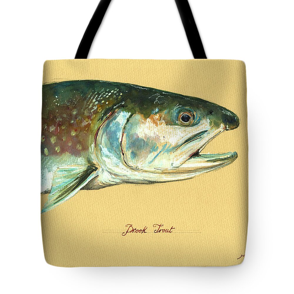 Brook Trout Tote Bag featuring the painting Brook trout watercolor by Juan Bosco
