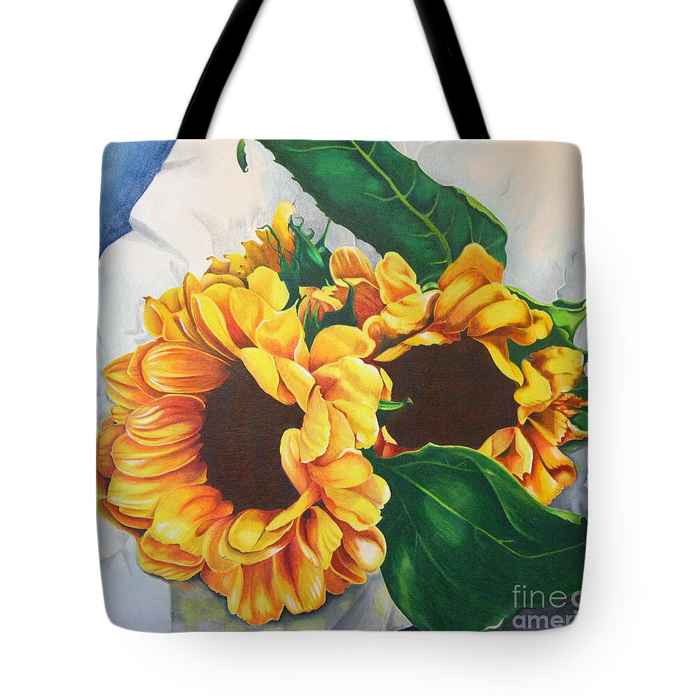 Sunflowers Tote Bag featuring the painting Brooklyn Sun by Angela Armano