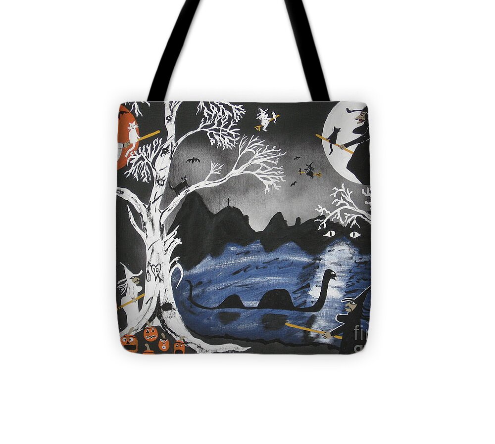 Halloween Tote Bag featuring the painting Halloween Broom Express by Jeffrey Koss