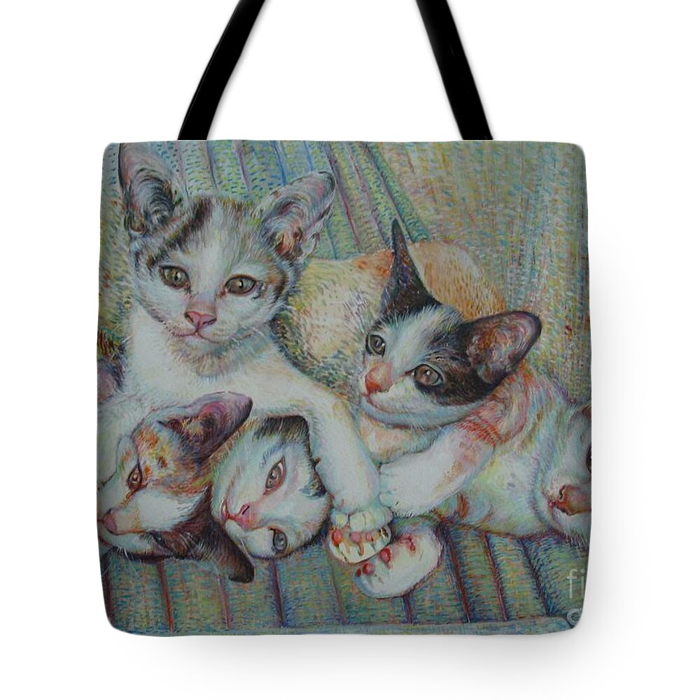 Cats Tote Bag featuring the painting Brothers and Sisters by Sukalya Chearanantana