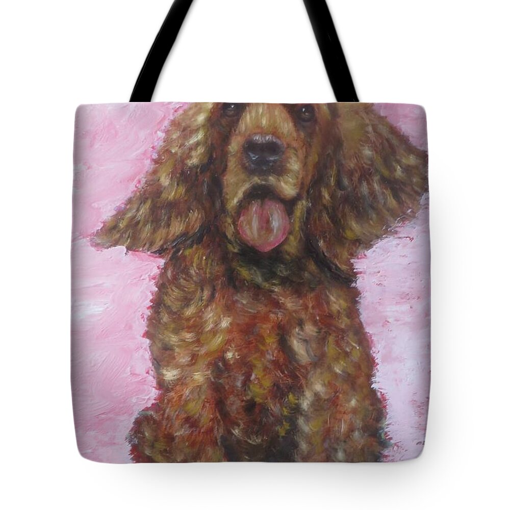 Cute Tote Bag featuring the painting Brown Fluffy Dog by Sam Shaker