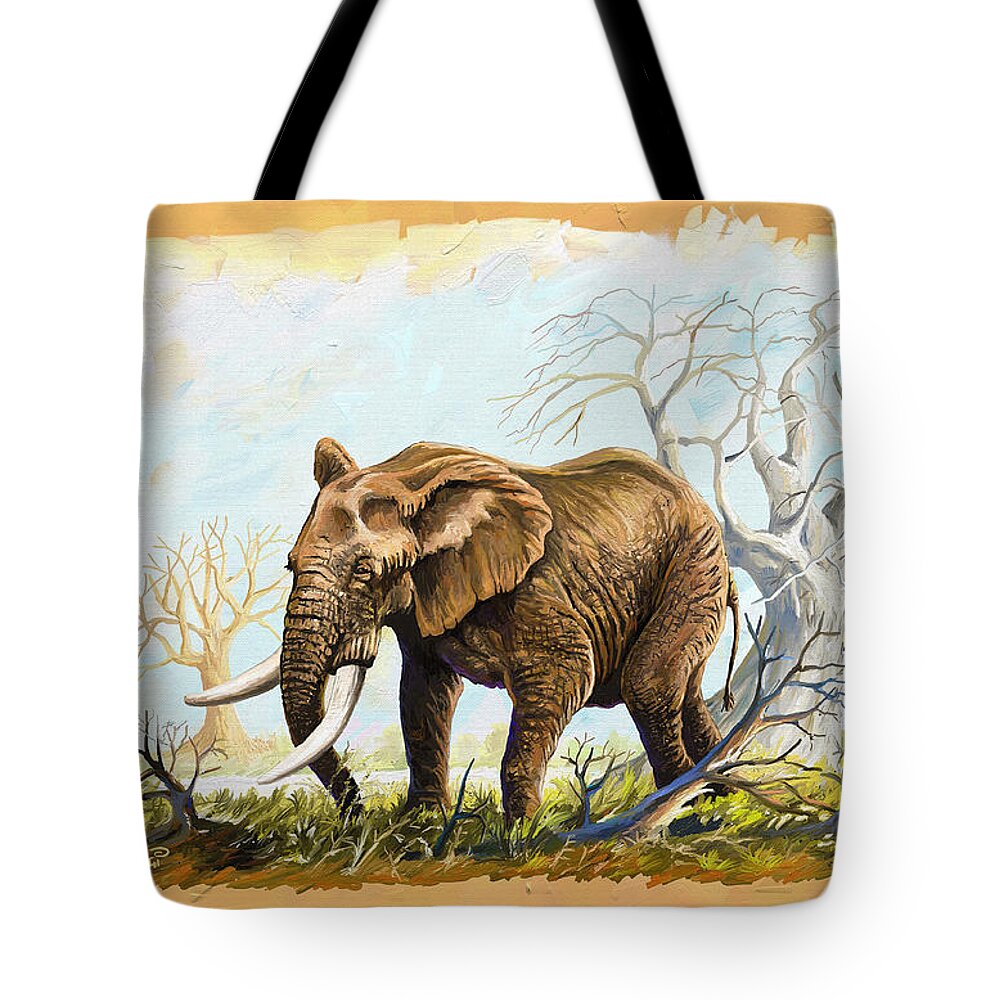 Nature Tote Bag featuring the painting Browsing in the Bushes by Anthony Mwangi