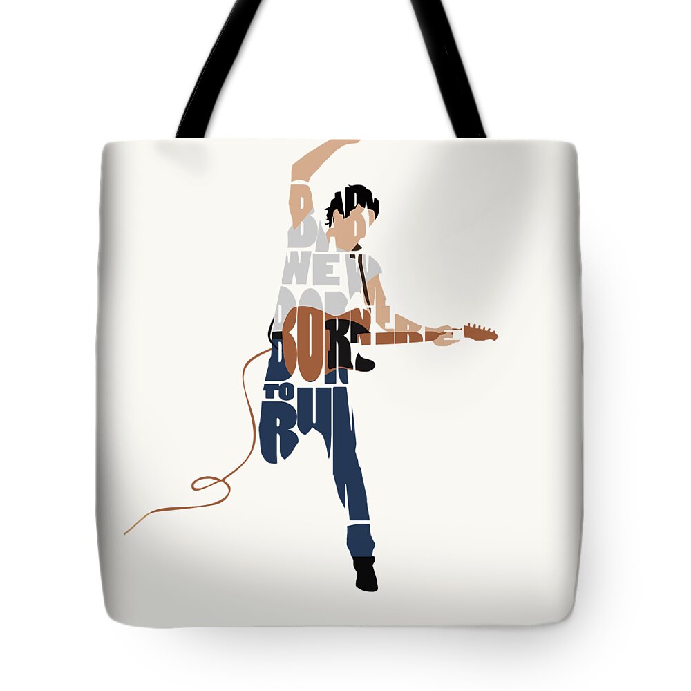 Bruce Springsteen Tote Bag featuring the digital art Bruce Springsteen Typography Art by Inspirowl Design