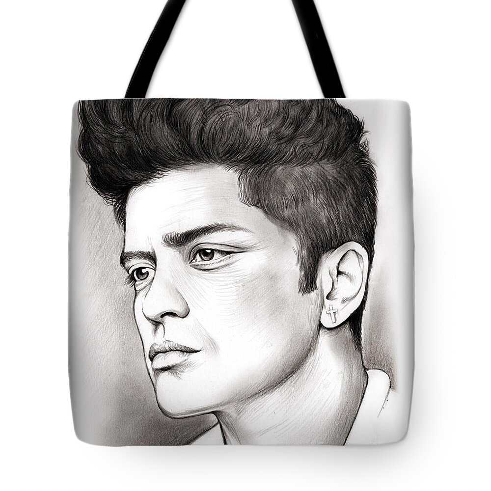 Bruno Mars Tote Bag featuring the drawing Bruno Mars by Greg Joens