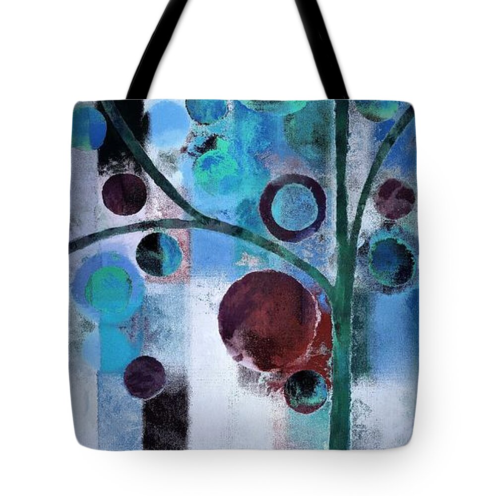 Blue Tote Bag featuring the painting Bubble Tree - 055058167-86a7b2 by Variance Collections