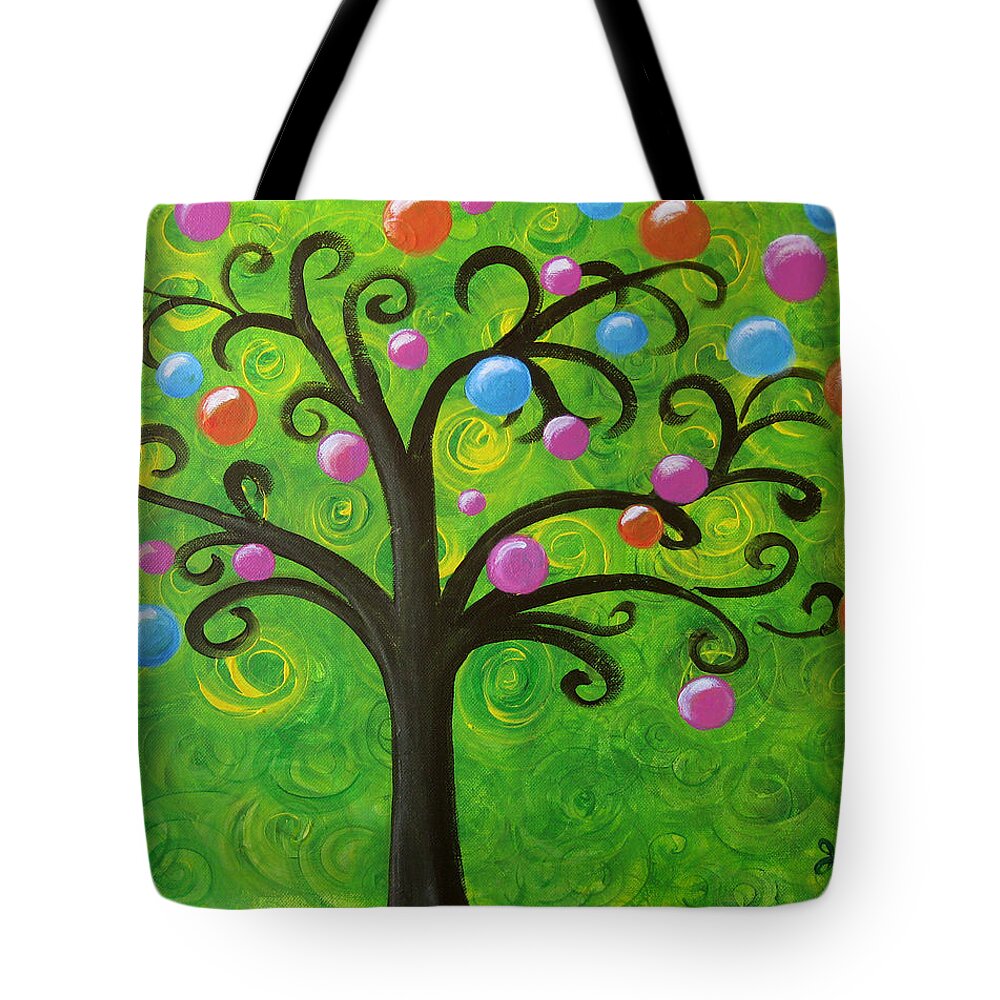 Tree Tote Bag featuring the painting Bubble Tree by Oiyee At Oystudio