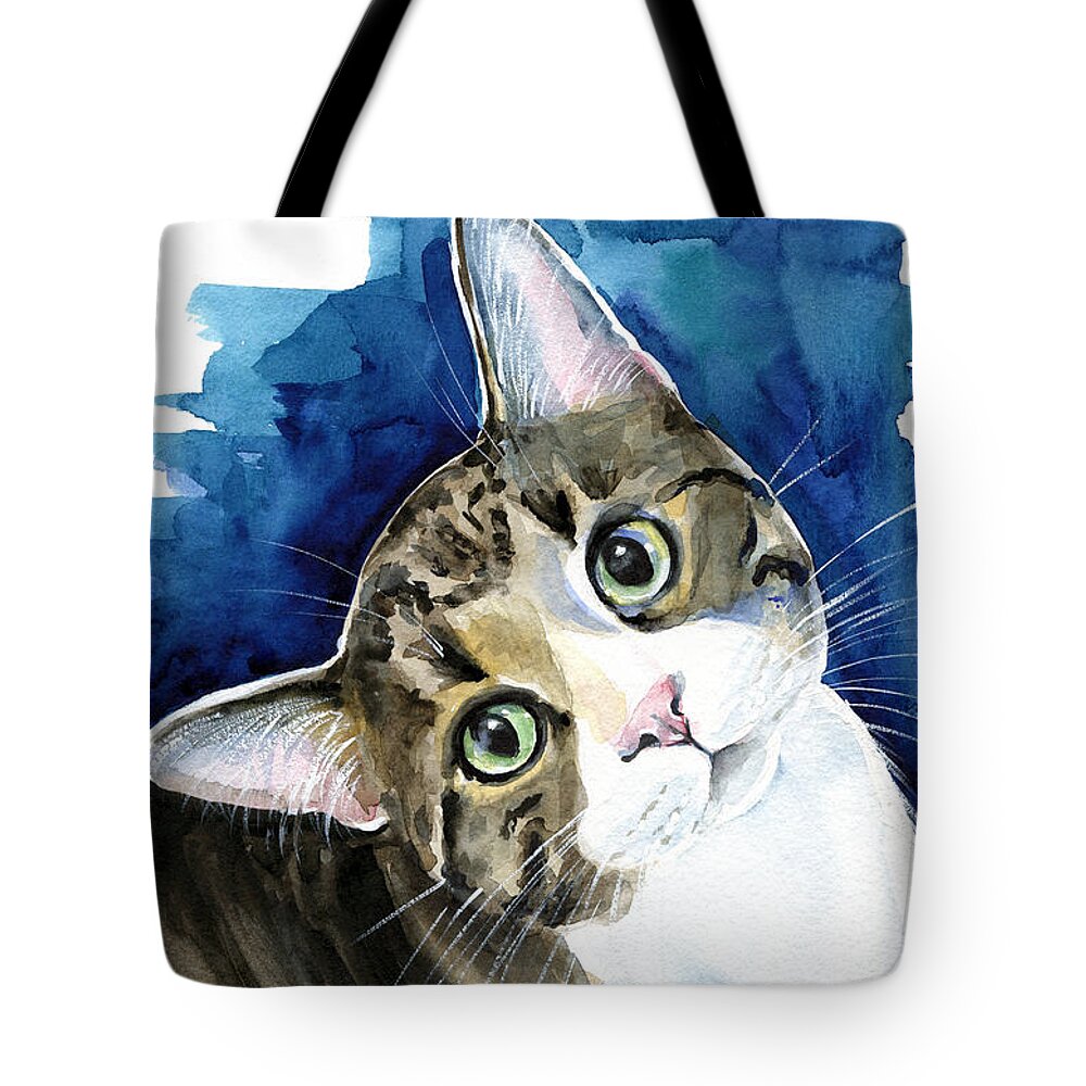 Bubbles Tote Bag featuring the painting Bubbles - Tabby Cat Painting by Dora Hathazi Mendes