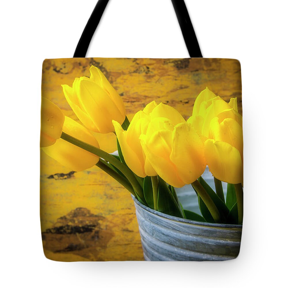 Tulip Tote Bag featuring the photograph Bucket Of Tulips by Garry Gay