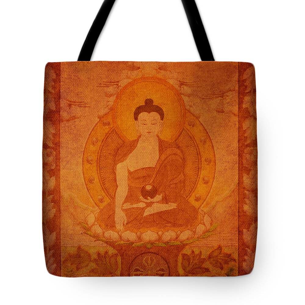 Buddha Tote Bag featuring the drawing Buddha antique tapestry by Alexa Szlavics