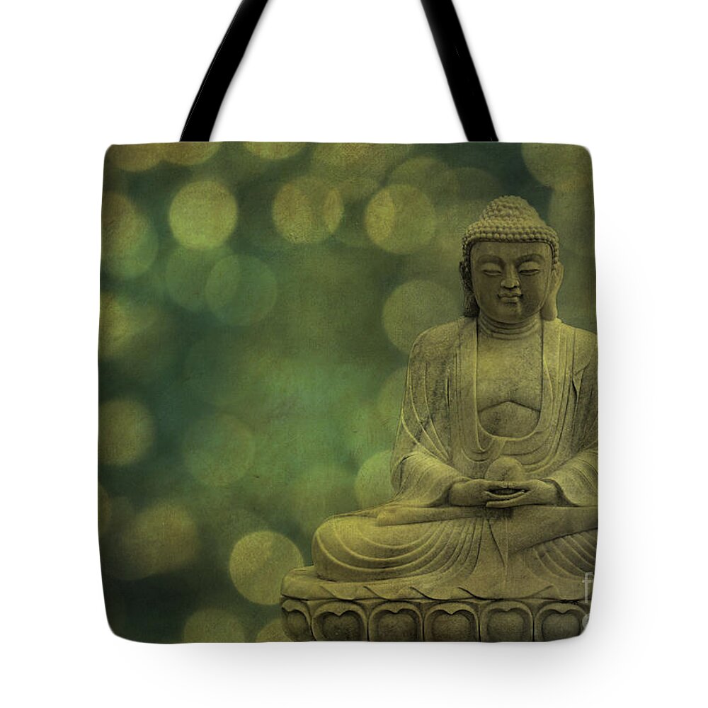 Buddha Tote Bag featuring the photograph Buddha Light Gold by Hannes Cmarits