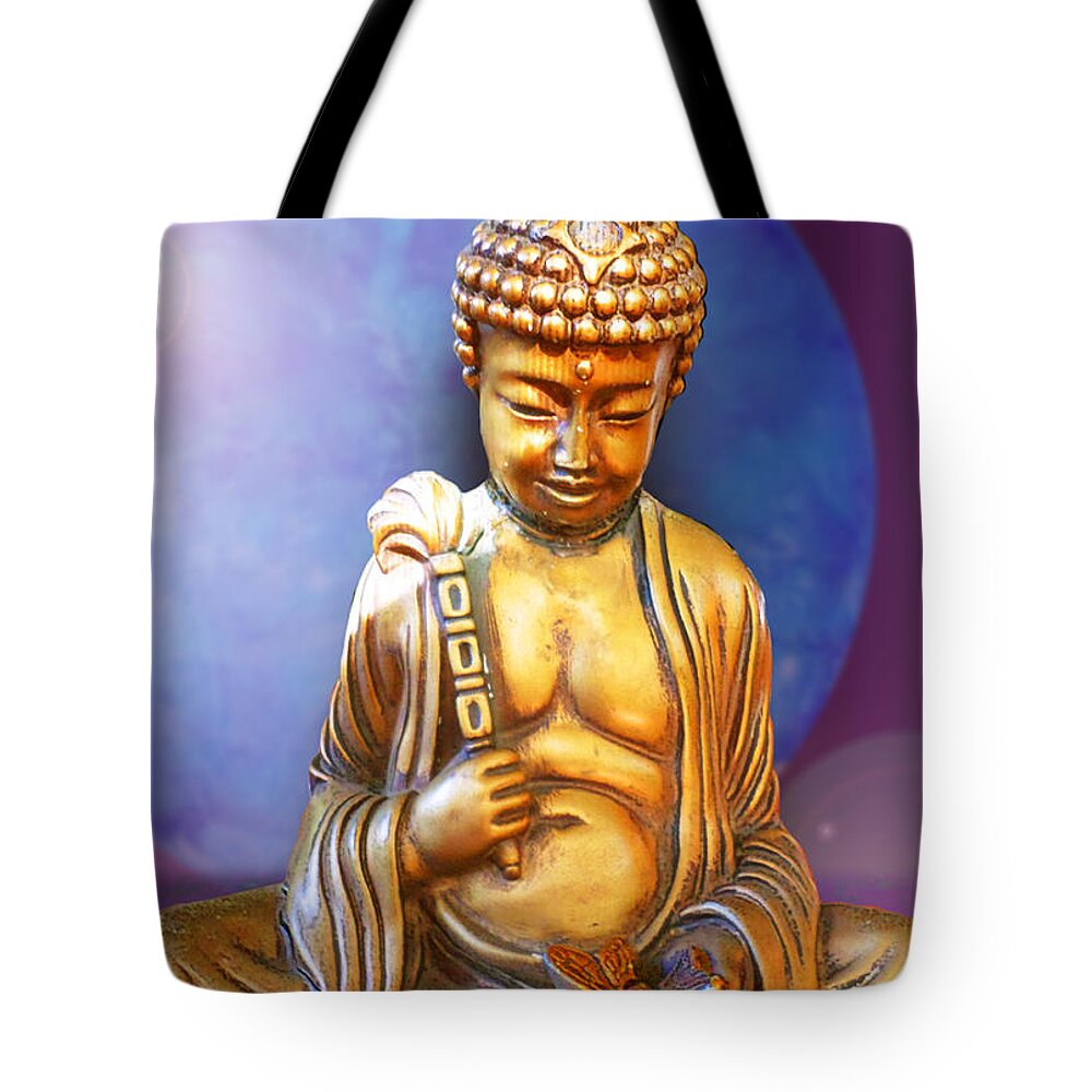 Buddha Tote Bag featuring the digital art Buddha with Butterfly by Ginny Schmidt
