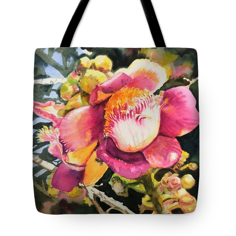 Pink Tote Bag featuring the painting Budha Flower by Sonia Mocnik