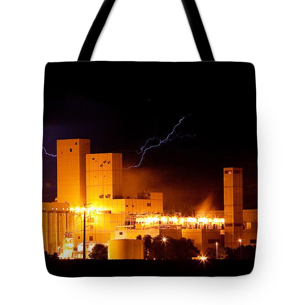 Anheuser-busch Tote Bag featuring the photograph Budweiser Brewery Lightning Thunderstorm Image 3918 Panorama by James BO Insogna