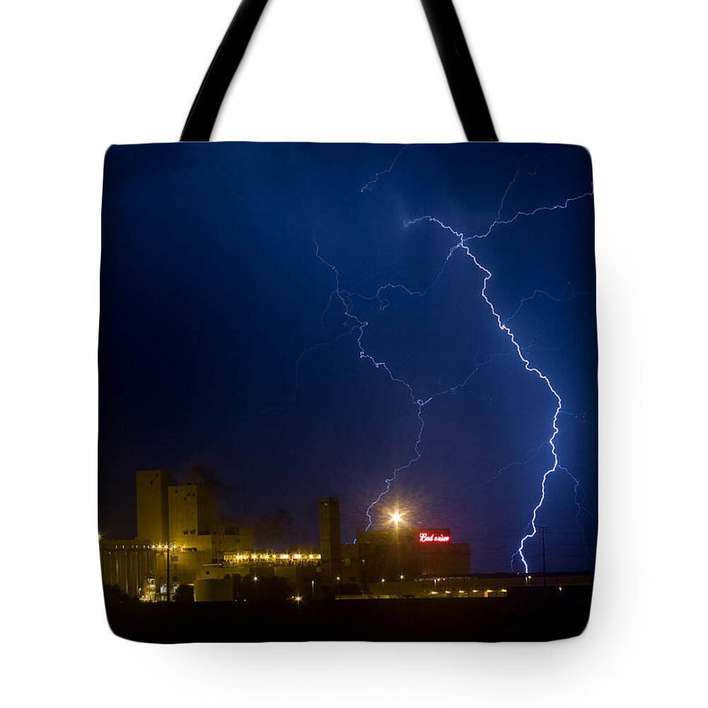 Lightning Tote Bag featuring the photograph Budweiser Storm by James BO Insogna