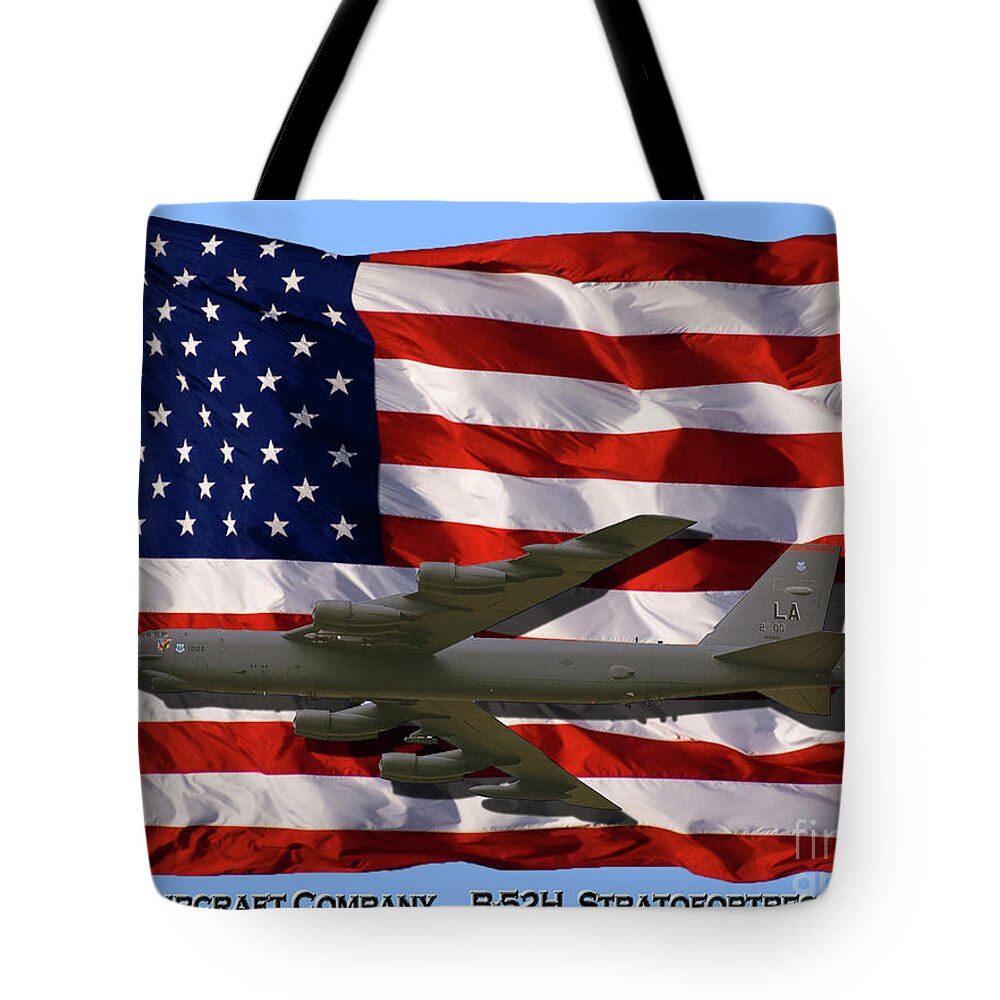 Boeing Tote Bag featuring the photograph BUFF and Flag by Tim Mulina