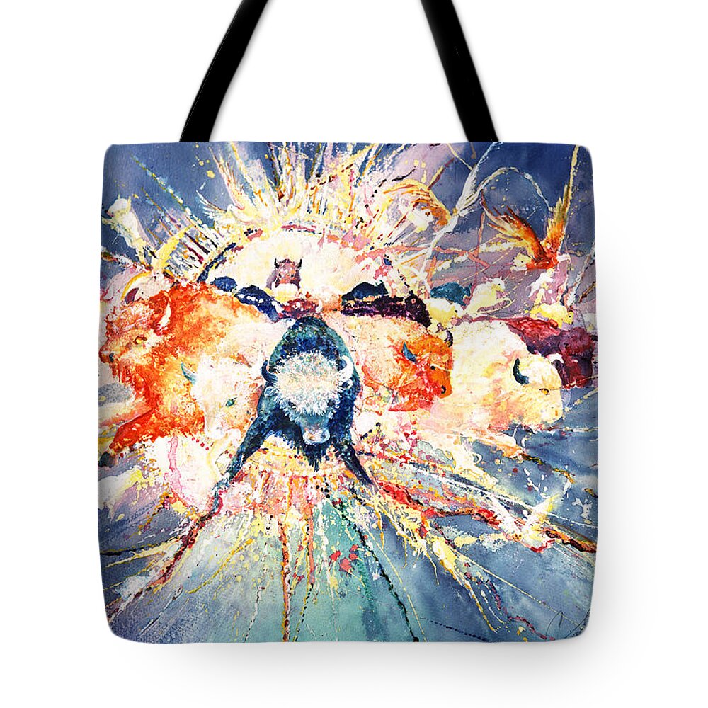 Buffalo Tote Bag featuring the painting Buffalo Spirits by Connie Williams