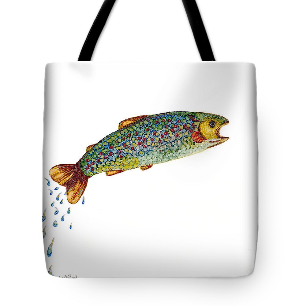 Woolyfrogarts Tote Bag featuring the mixed media Jumping for Dinner by Jan Killian